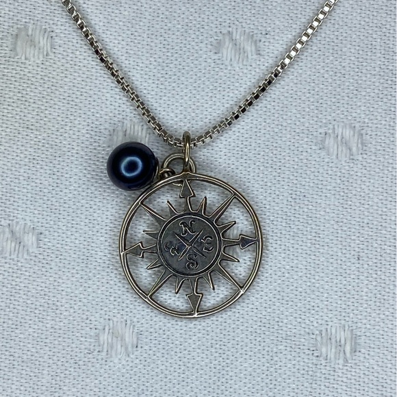 NWOT STERLING SILVER  PENDANT with REAL BLUE or BLACK PEARL on Silver tone Chain - Picture 2 of 5